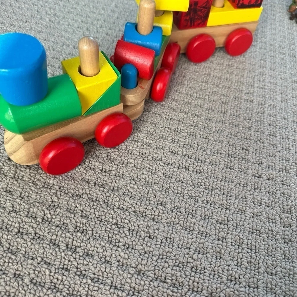 Red and Yellow Wooden Toy Cars and Vehicles
